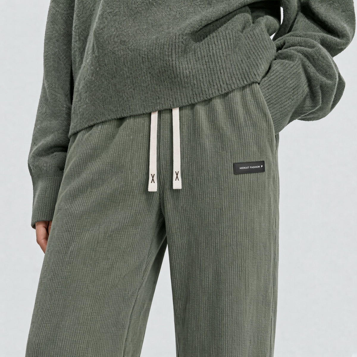 Women's Corduroy Straight Leg Pants With Drawstring Elastic Waist, Suitable For Casual, Sports, Hiking Wear, Spring/Autumn