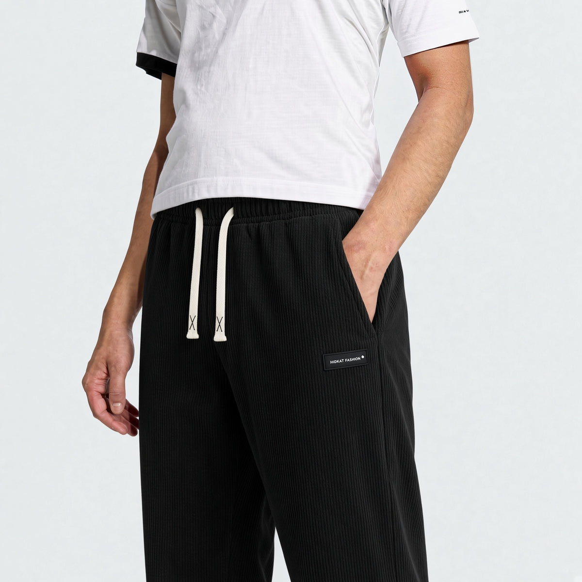 Plus Size Men's Corduroy Straight Leg Retro Pants, Drawstring Elastic Waist, Suitable For Casual, Sports, Hiking Wear, Spring/Autumn
