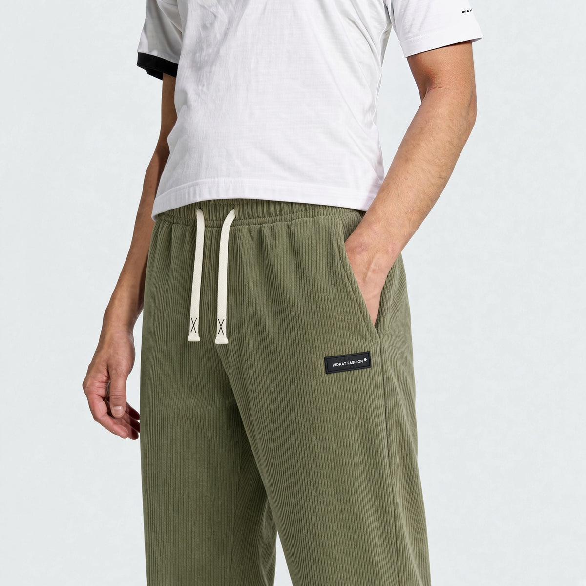 Men's Elastic Waist Corduroy Pants, Drawstring Retro Straight Leg Casual Sweatpants, Spring/Autumn Sports