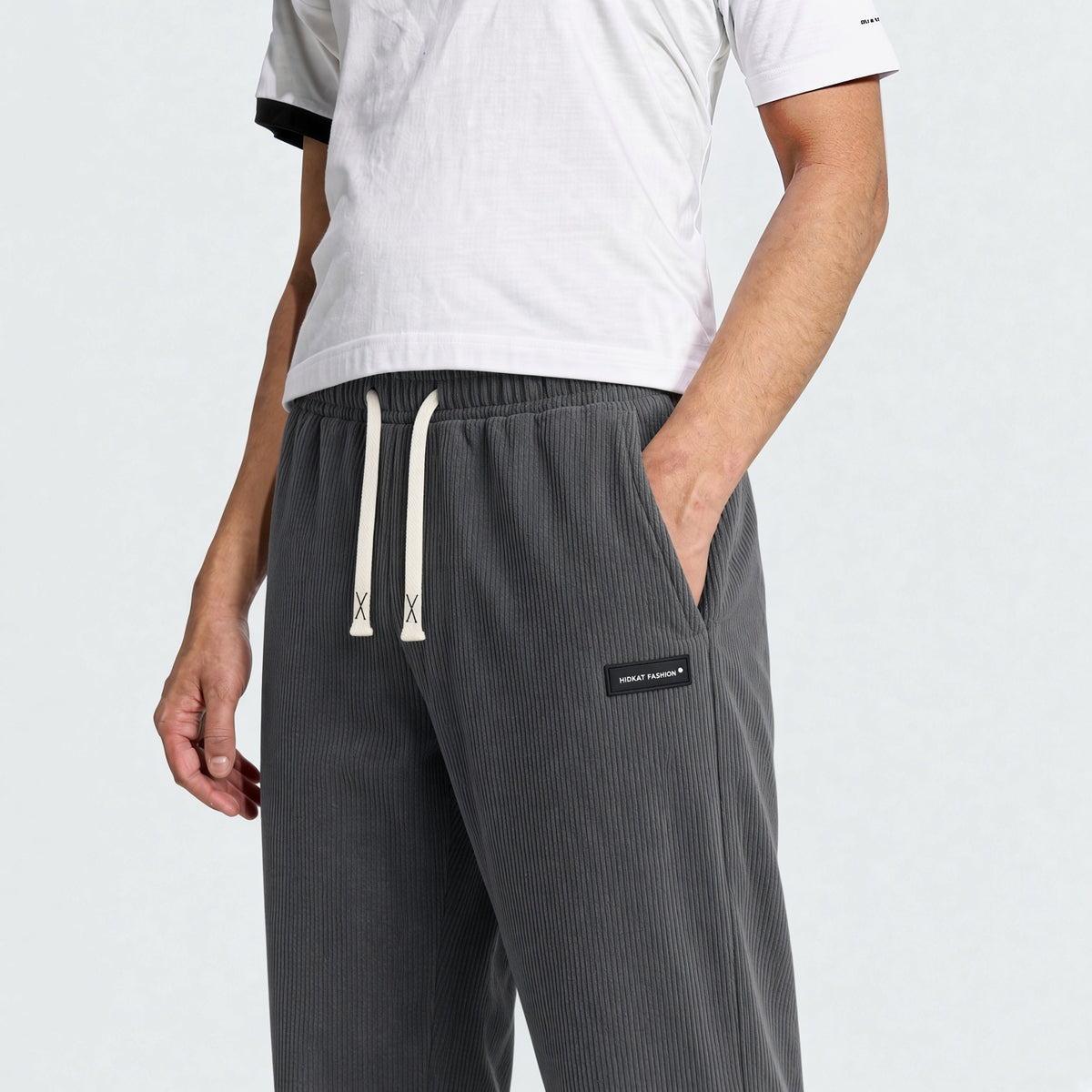 Men's Elastic Waist Corduroy Pants, Drawstring Retro Straight Leg Casual Sweatpants, Spring/Autumn Sports
