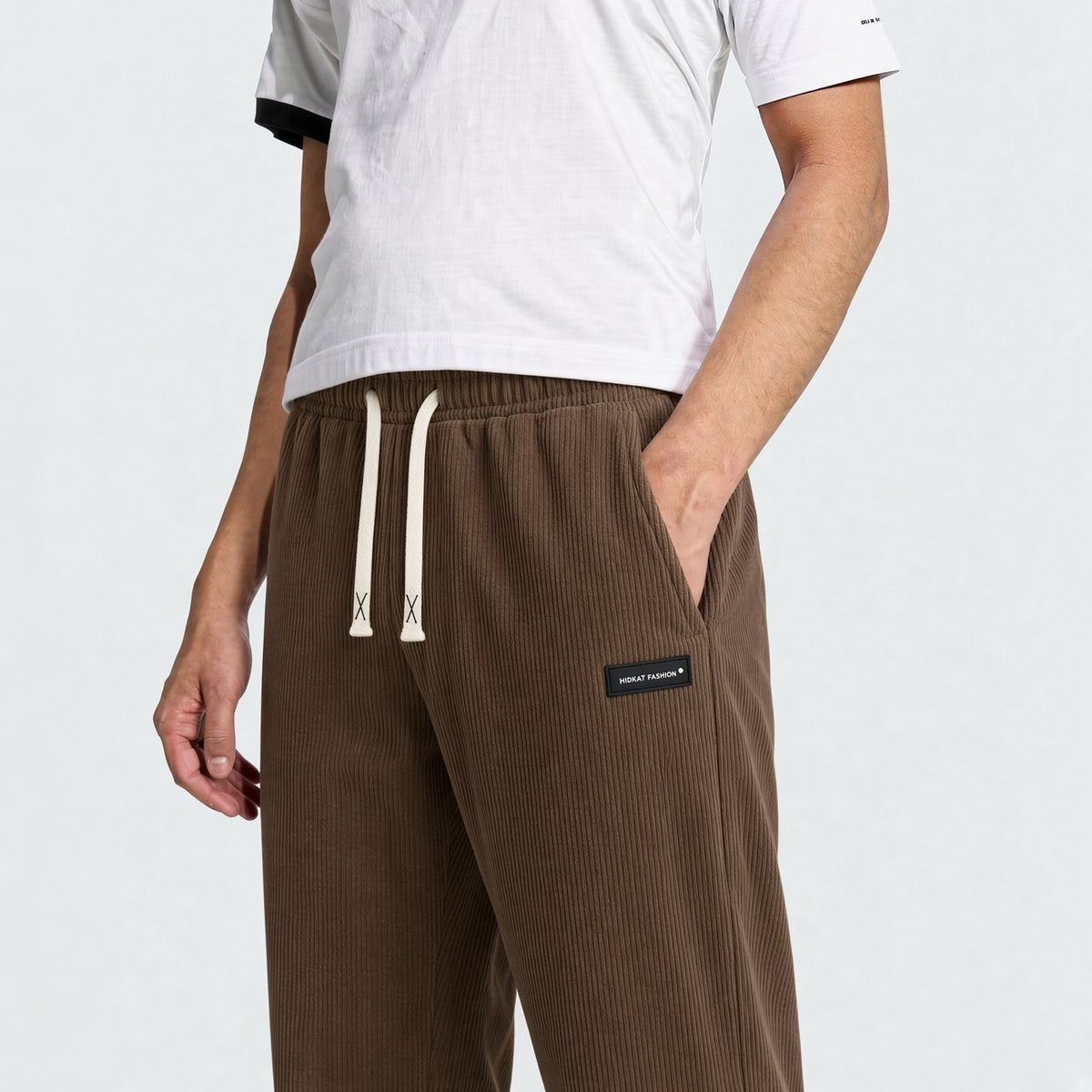 Plus Size Men's Corduroy Straight Leg Retro Pants, Drawstring Elastic Waist, Suitable For Casual, Sports, Hiking Wear, Spring/Autumn