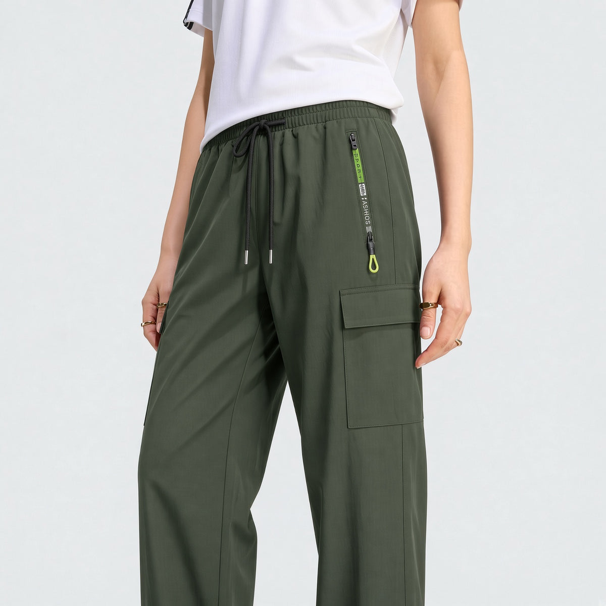 Women's Zipper Pocket Cargo Pants, Lightweight Straight Leg Design For Spring/Autumn, With Large Side Pockets, Suitable For Daily Outdoor And Dates Sports