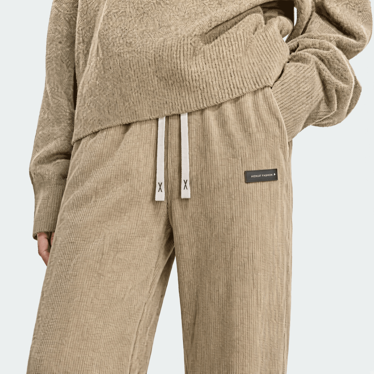 Women's Corduroy Straight Leg Pants With Drawstring Elastic Waist, Suitable For Casual, Sports, Hiking Wear, Spring/Autumn