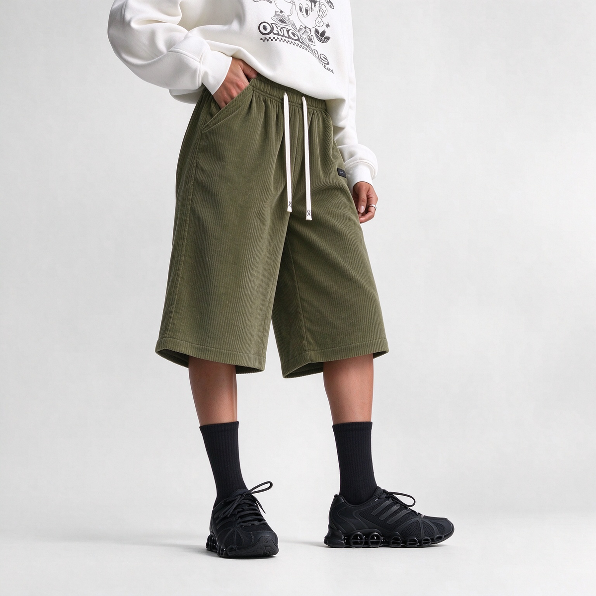 Women's Capris Summer Lightweight Breathable Corduroy Drawstring Waist Pockets Cropped Shorts For Dating, Work, Vacation And Casual Wear