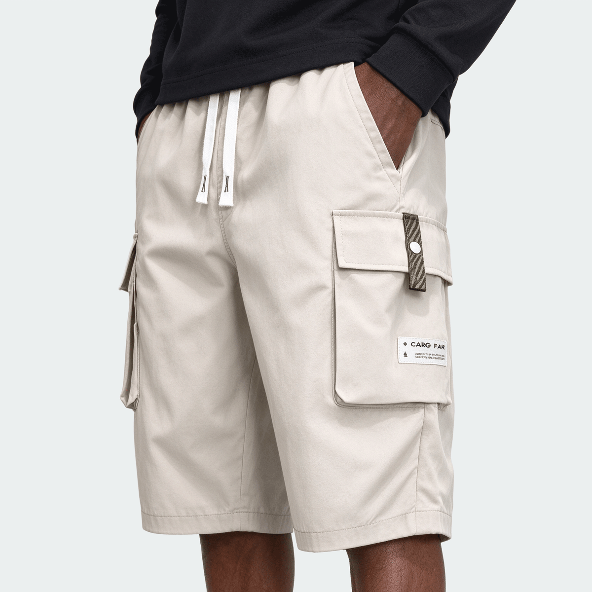 Men's Lightweight Summer Casual Cargo Capri Pants With Drawstring Waist, Large Pockets & Letter Patch, Fashionable And Comfortable For Daily Wear And Outdoor Activities Sports