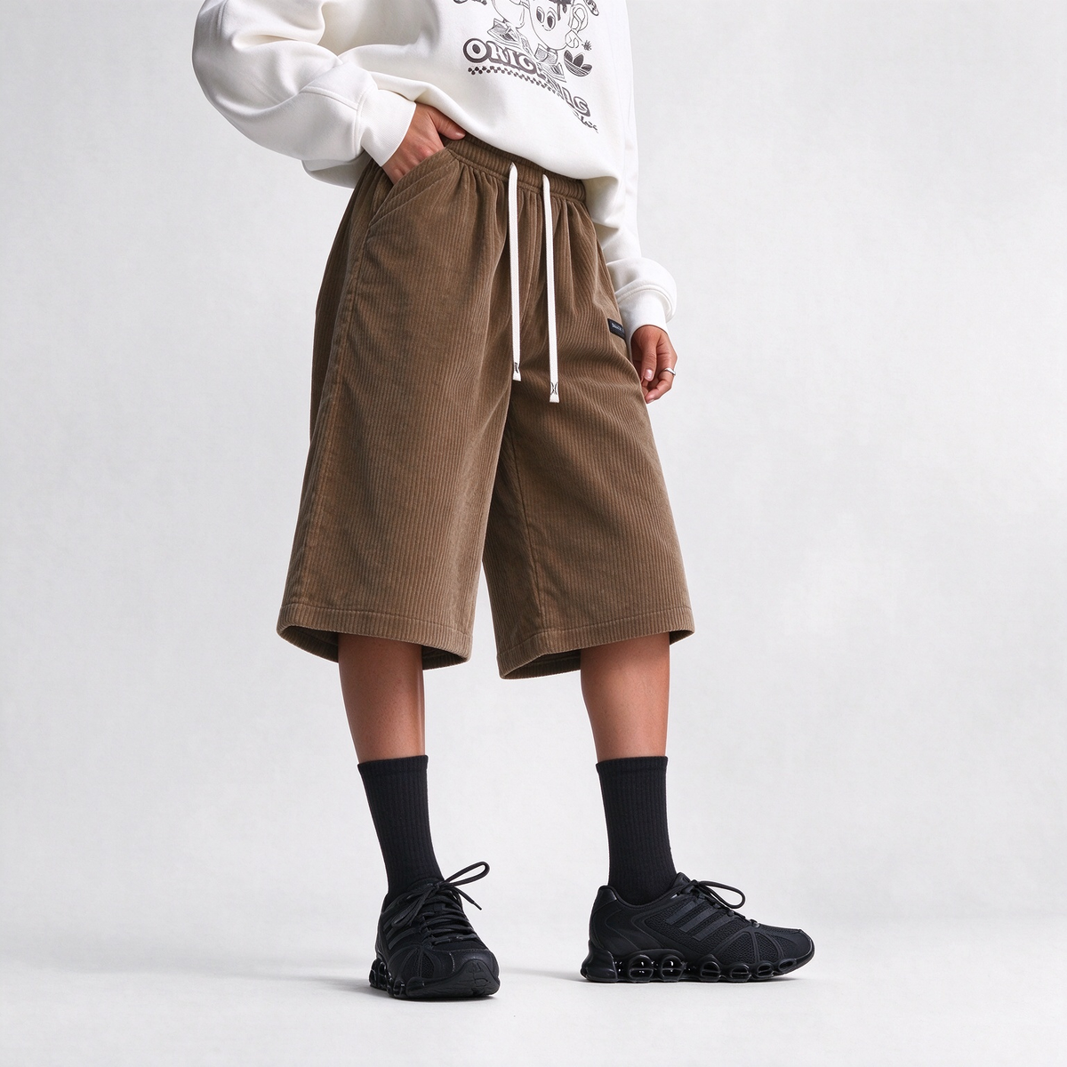 Women's Capris Summer Lightweight Breathable Corduroy Drawstring Waist Pockets Cropped Shorts For Dating, Work, Vacation And Casual Wear