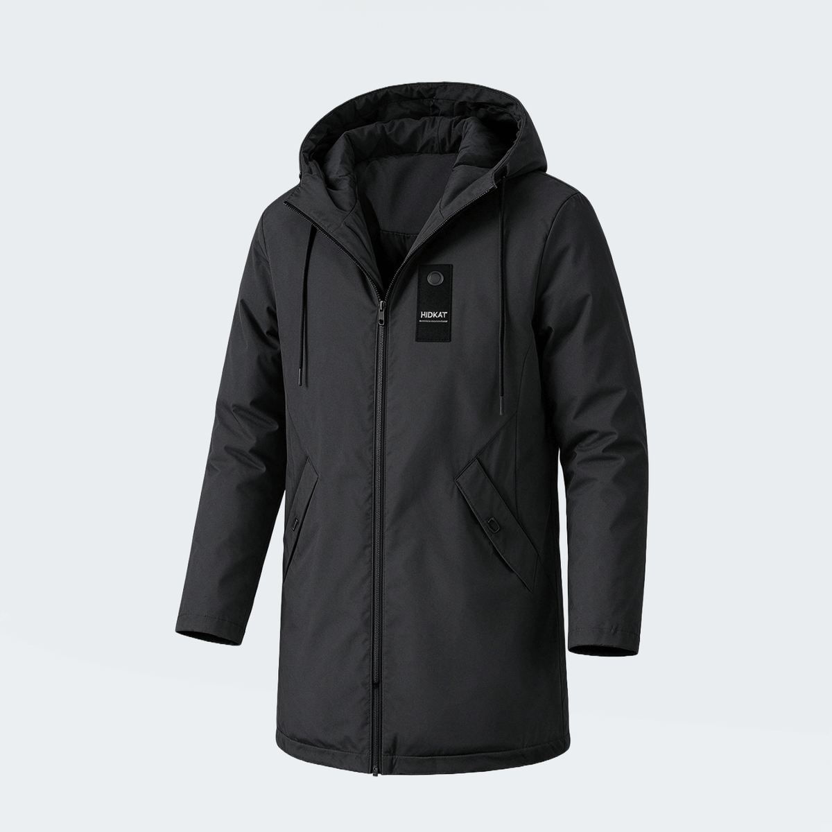 Men's Mid-Length Sporty Outdoor Hiking Jacket With Hood And Drawstring, Solid Color, Casual Everyday Wear, Autumn/Winter, BOYFRIEND