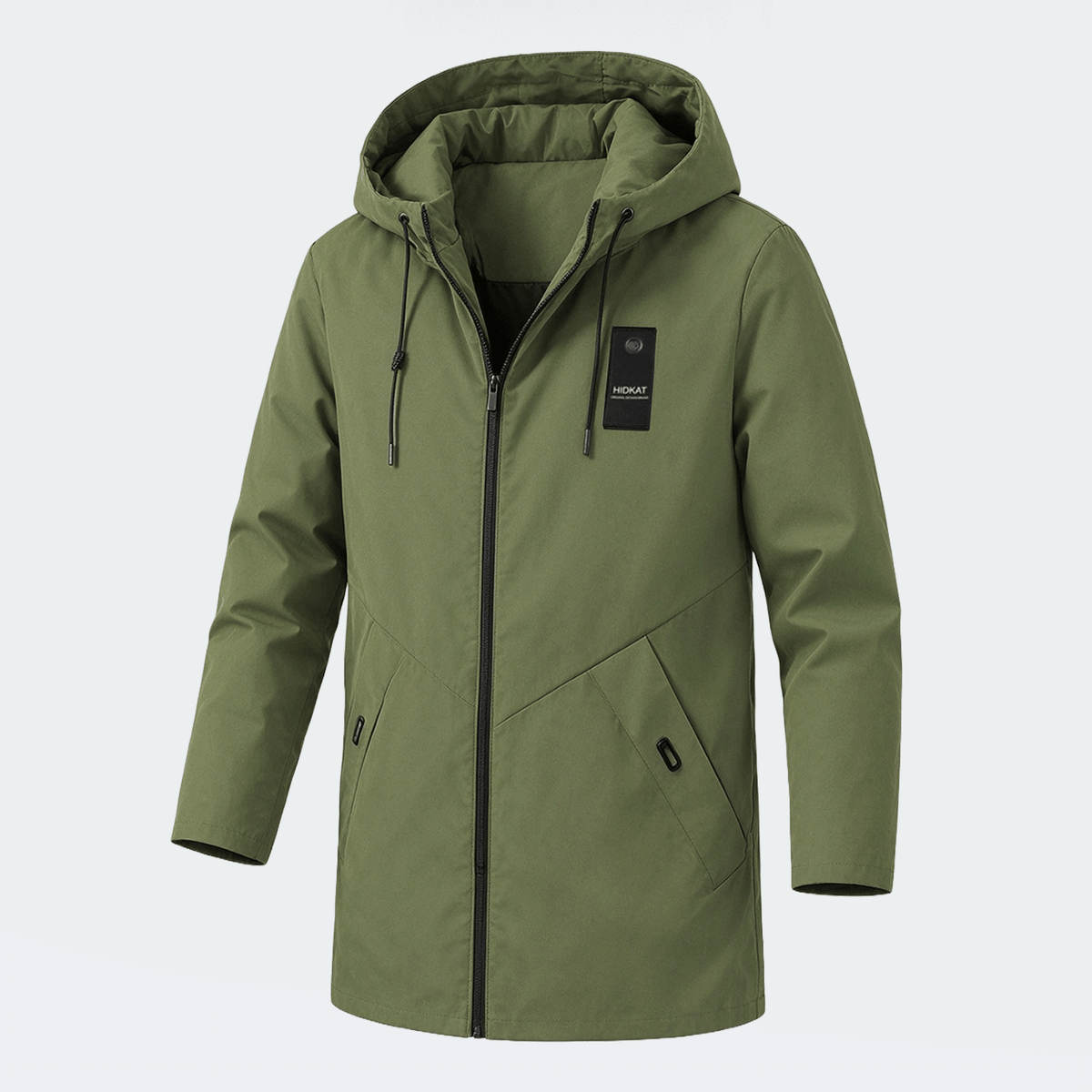 Men's Mid-Length Sporty Outdoor Hiking Jacket With Hood And Drawstring, Solid Color, Casual Everyday Wear, Autumn/Winter, BOYFRIEND