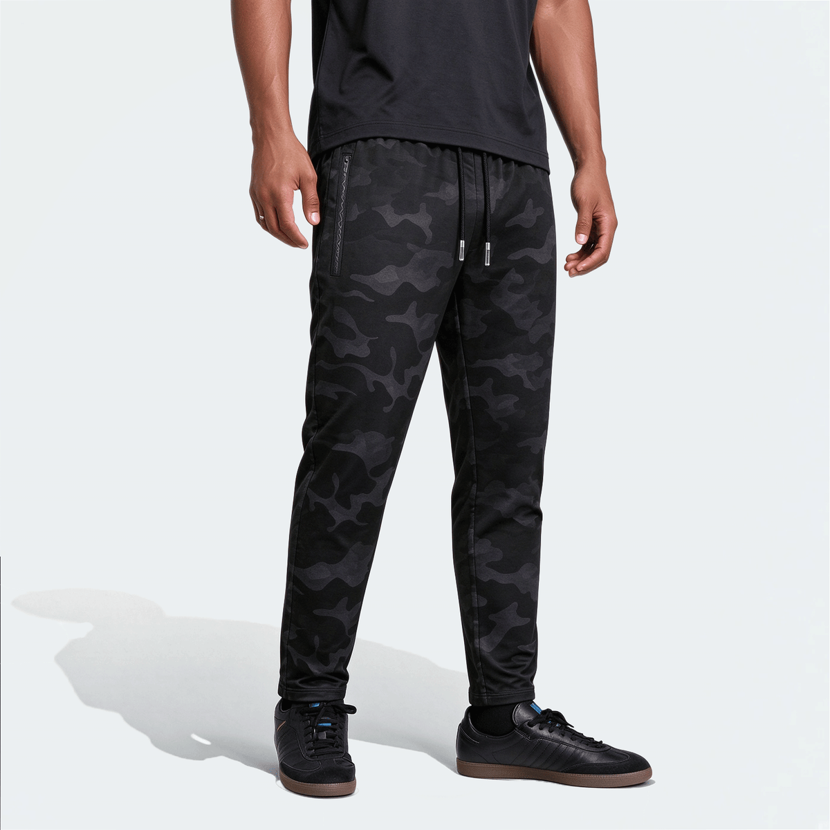 Men's Fashionable Elastic Camouflage Pants, Lightweight Breathable With Zipper Pockets, Suitable For Fitness, Jogging, Outdoor Activities In Spring And Autumn Sports