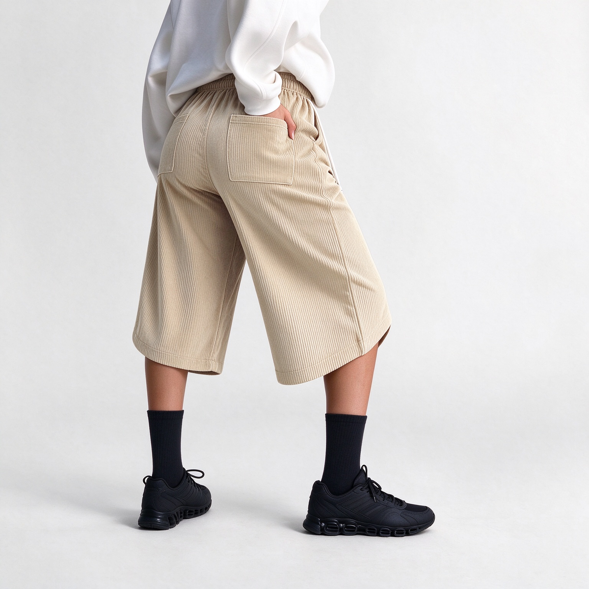 Women's Capris Summer Lightweight Breathable Corduroy Drawstring Waist Pockets Cropped Shorts For Dating, Work, Vacation And Casual Wear