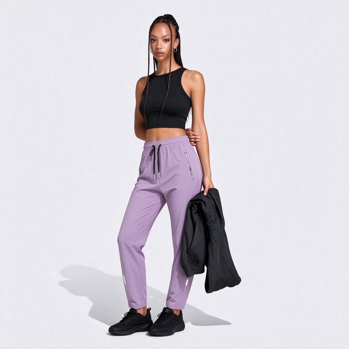 [Spring/Summer] Women's High Elasticity Straight Leg Elastic Waist Drawstring Outdoor Casual Zipper Pocket Long Pants, Gym Workout Summer Women's Outfit