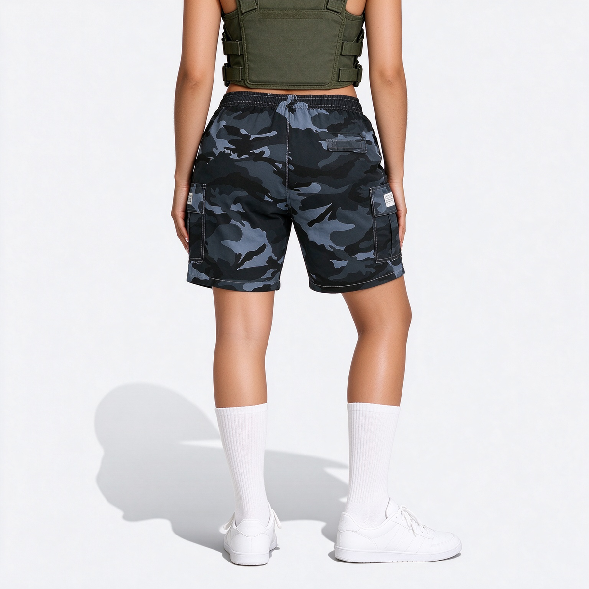 Women's Thin Outdoor Camouflage Cargo Knee-Length Shorts, Lightweight Breathable Casual Fashion Multi-Pocket Drawstring Shorts, Suitable For Sports, Outings, Exercise, Etc.