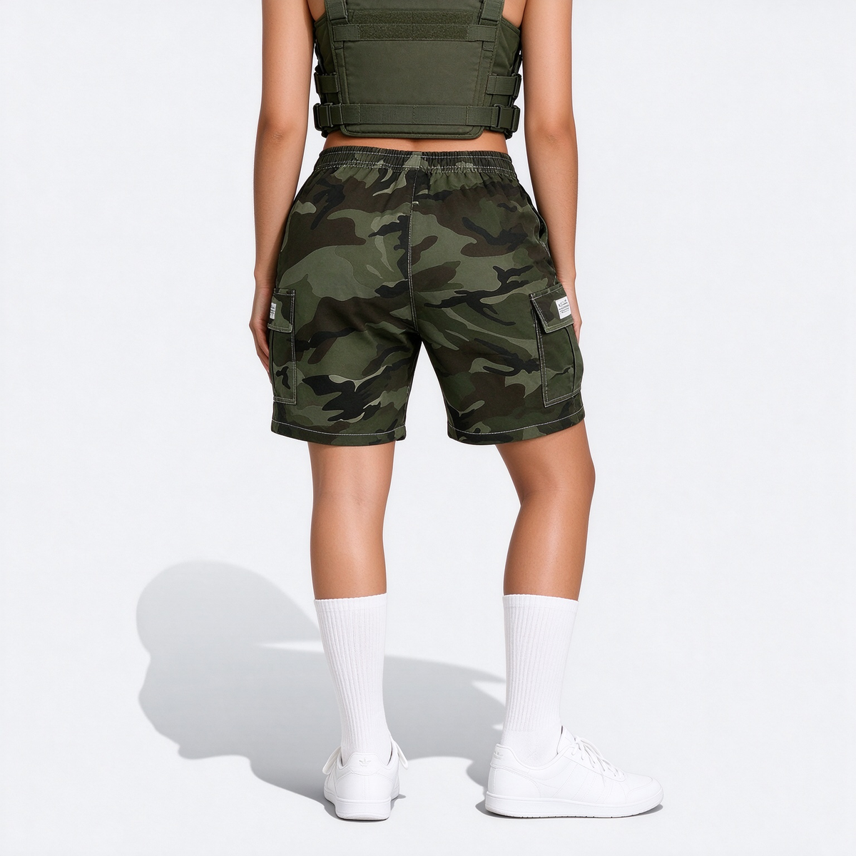Women's Thin Outdoor Camouflage Cargo Knee-Length Shorts, Lightweight Breathable Casual Fashion Multi-Pocket Drawstring Shorts, Suitable For Sports, Outings, Exercise, Etc.